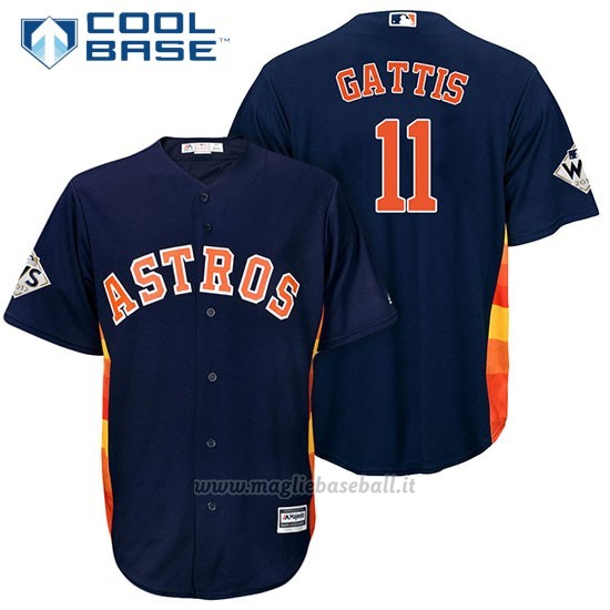 Maglia Baseball Uomo Houston Astros 2017 World Series Evan Gattis Blu Cool Base